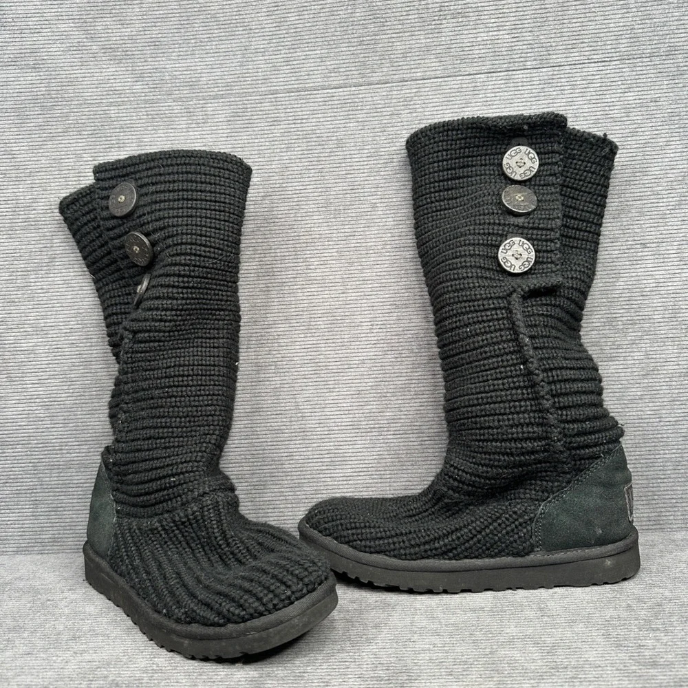 UGG Australia Classic Cardy Black‎ Knit Tall Boots 5819 Womens Size 7